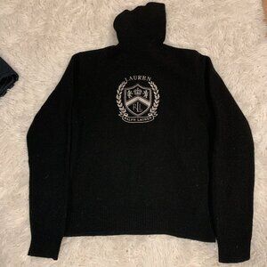 Vintage Ralph Lauren 100% Lambswool Turtleneck Medium Black Embroidered  Sweater